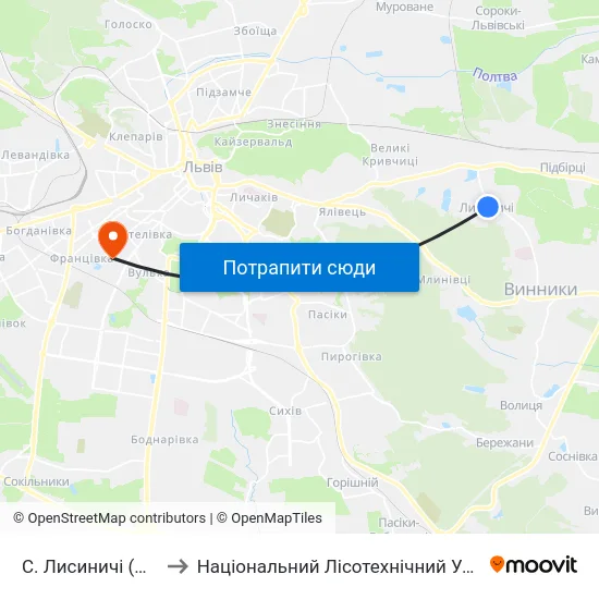 С. Лисиничі (Центр) to Національний Лісотехнічний Університет map