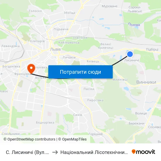 С. Лисиничі (Вул. Івасюка) to Національний Лісотехнічний Університет map