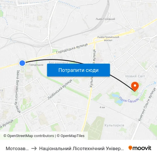 Мотозавод to Національний Лісотехнічний Університет map