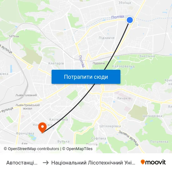 Автостанція №2 to Національний Лісотехнічний Університет map