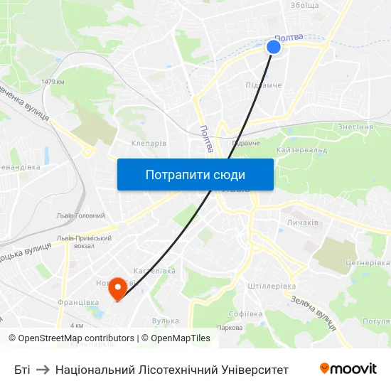 Бті to Національний Лісотехнічний Університет map