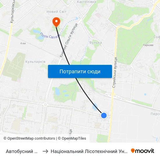 Автобусний Завод to Національний Лісотехнічний Університет map
