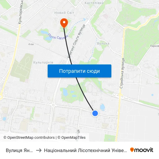 Вулиця Янева to Національний Лісотехнічний Університет map