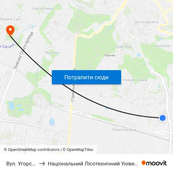 Вул. Угорська to Національний Лісотехнічний Університет map