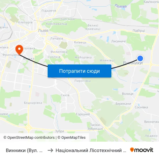 Винники (Вул. Лисика) to Національний Лісотехнічний Університет map