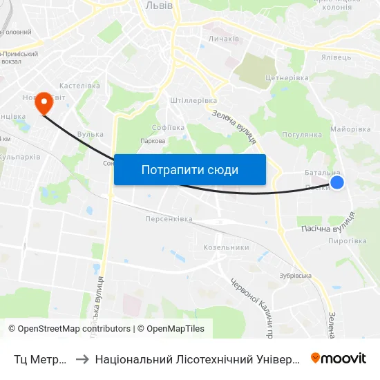 Тц Метро-2 to Національний Лісотехнічний Університет map