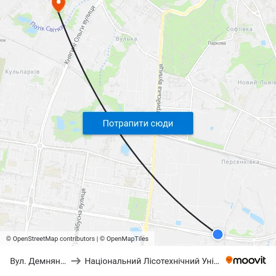 Вул. Демнянська to Національний Лісотехнічний Університет map