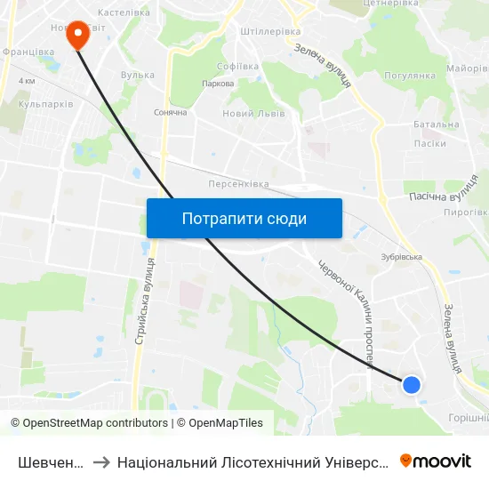 Шевченка to Національний Лісотехнічний Університет map
