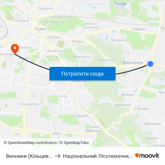 Винники (Кільцева Дорога) to Національний Лісотехнічний Університет map