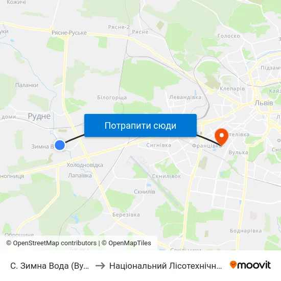 С. Зимна Вода (Вул. Західна) to Національний Лісотехнічний Університет map