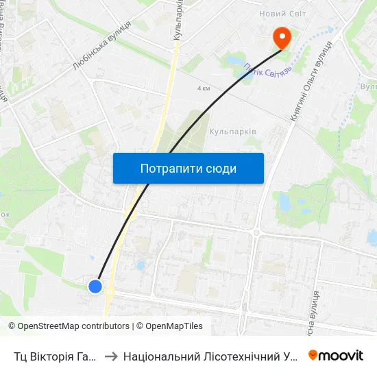 Тц Вікторія Гарденс to Національний Лісотехнічний Університет map
