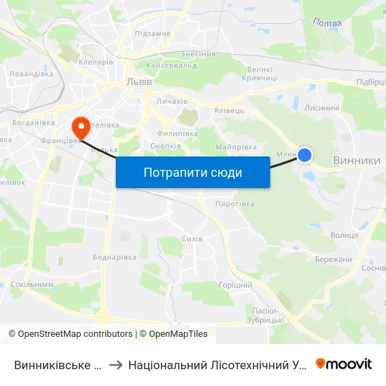 Винниківське Озеро to Національний Лісотехнічний Університет map