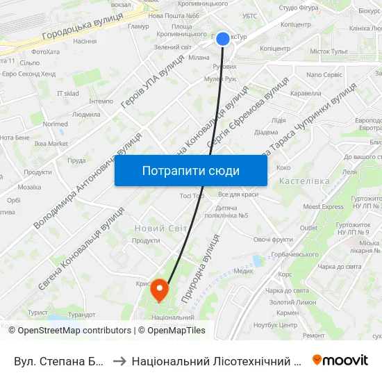 Вул. Степана Бандери to Національний Лісотехнічний Університет map