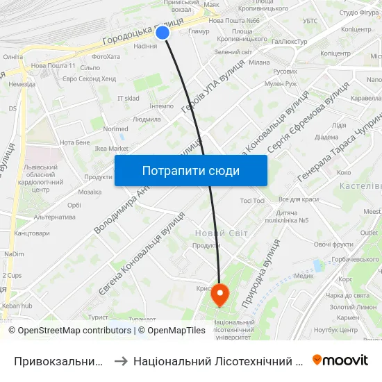 Привокзальний Ринок to Національний Лісотехнічний Університет map