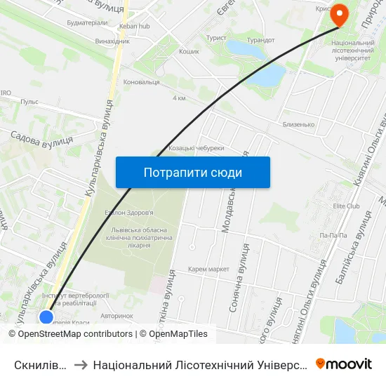 Скнилівок to Національний Лісотехнічний Університет map