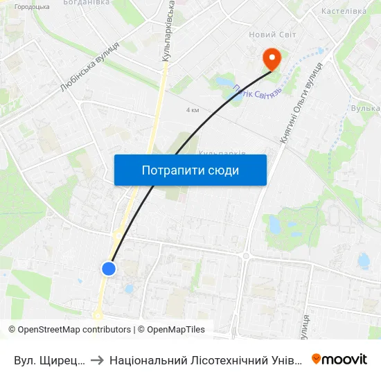 Вул. Щирецька to Національний Лісотехнічний Університет map