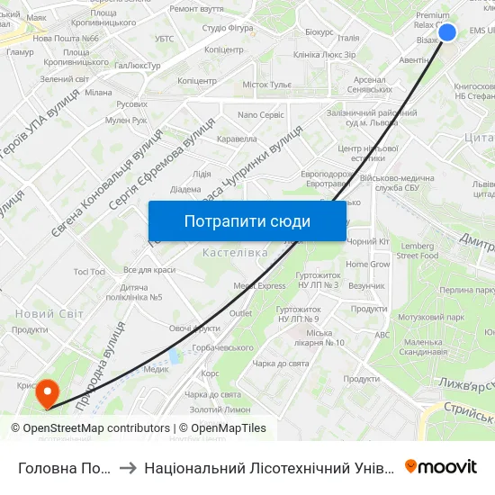 Головна Пошта to Національний Лісотехнічний Університет map