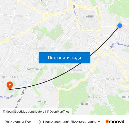 Війсковий Госпіталь to Національний Лісотехнічний Університет map