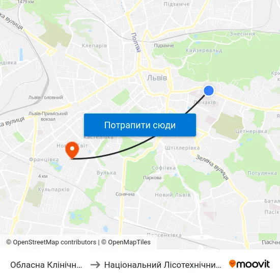 Обласна Клінічна Лікарня to Національний Лісотехнічний Університет map