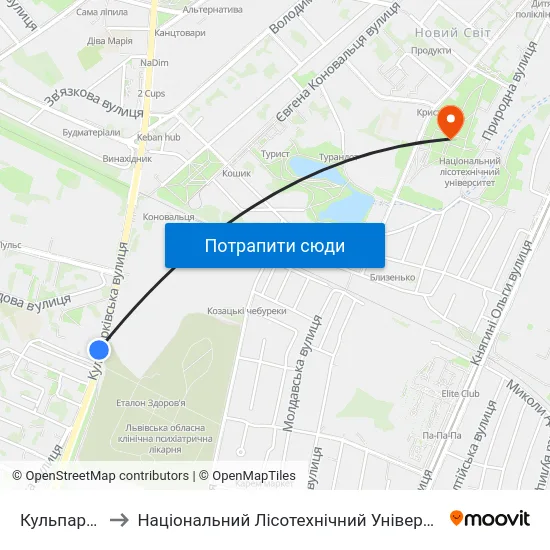 Кульпарків to Національний Лісотехнічний Університет map