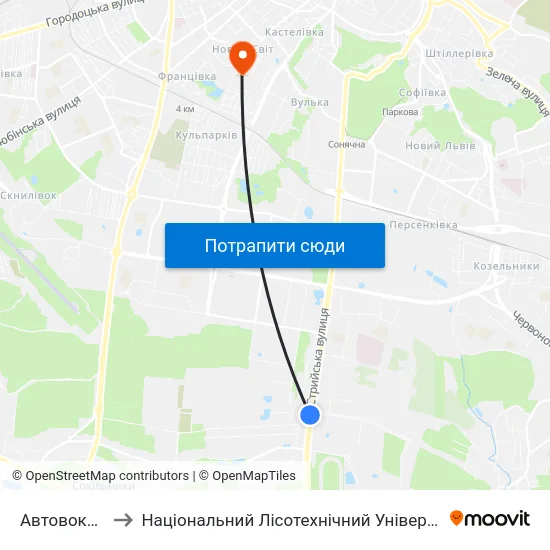 Автовокзал to Національний Лісотехнічний Університет map