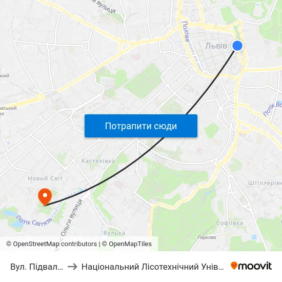 Вул. Підвальна to Національний Лісотехнічний Університет map