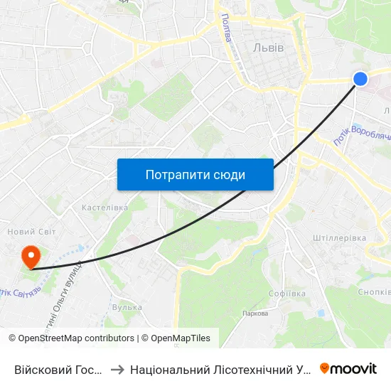 Війсковий Госпіталь to Національний Лісотехнічний Університет map