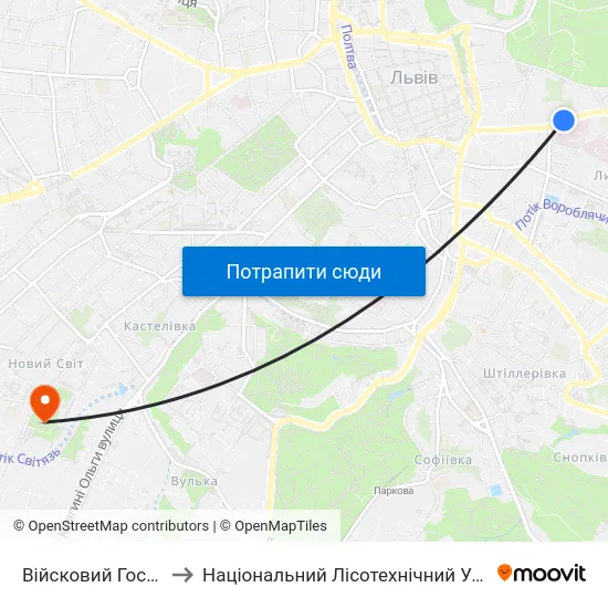 Війсковий Госпіталь to Національний Лісотехнічний Університет map