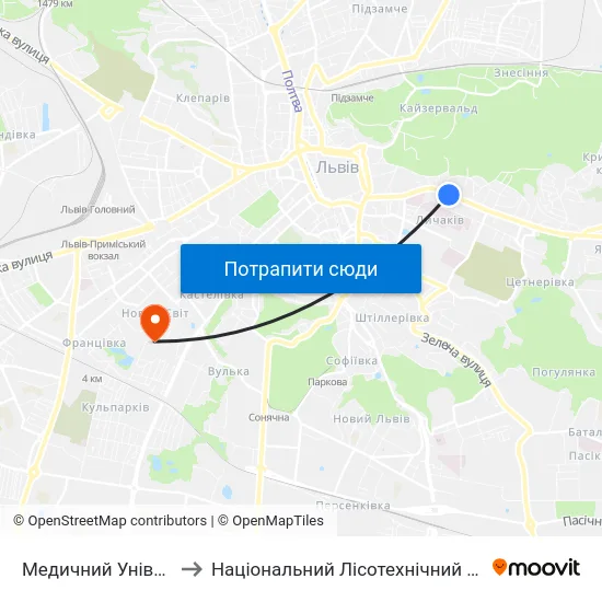 Медичний Університет to Національний Лісотехнічний Університет map