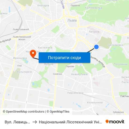 Вул. Левицького to Національний Лісотехнічний Університет map