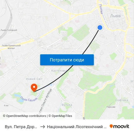 Вул. Петра Дорошенка to Національний Лісотехнічний Університет map