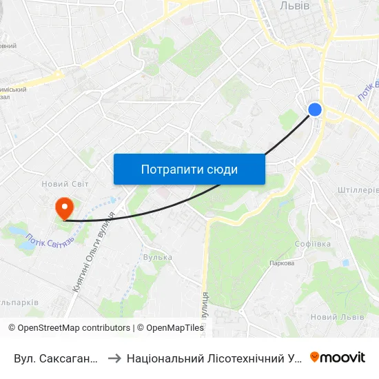 Вул. Саксаганського to Національний Лісотехнічний Університет map