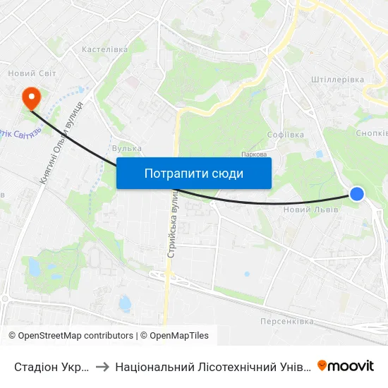 Стадіон Україна to Національний Лісотехнічний Університет map