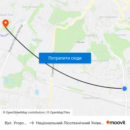 Вул. Угорська to Національний Лісотехнічний Університет map