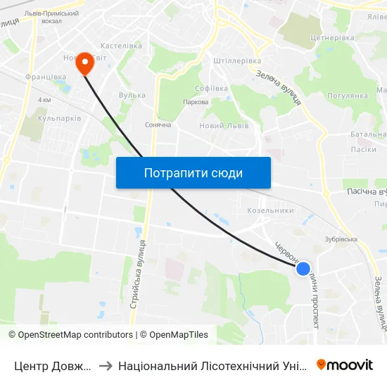 Центр Довженка to Національний Лісотехнічний Університет map