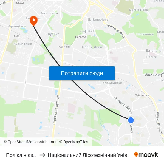 Поліклініка №4 to Національний Лісотехнічний Університет map