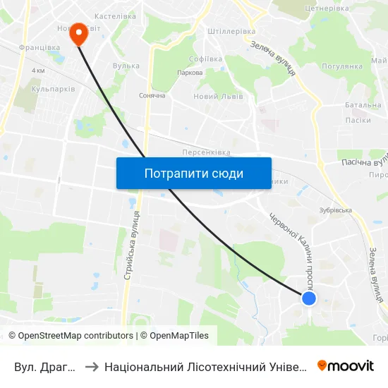 Вул. Драгана to Національний Лісотехнічний Університет map