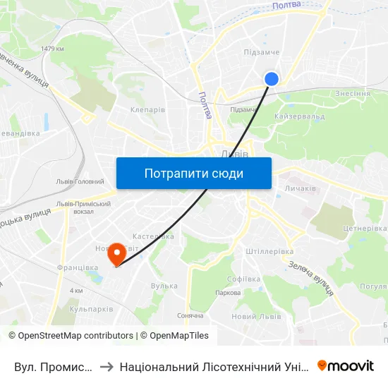 Вул. Промислова to Національний Лісотехнічний Університет map