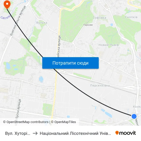 Вул. Хуторівка to Національний Лісотехнічний Університет map