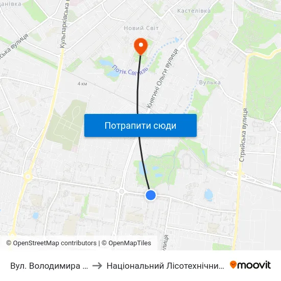 Вул. Володимира Великого to Національний Лісотехнічний Університет map