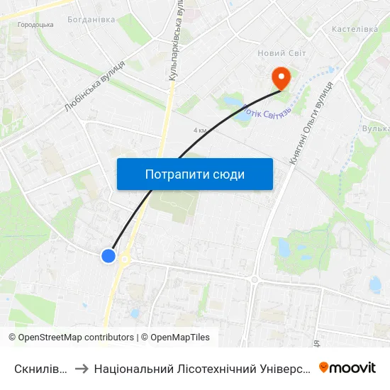 Скнилівок to Національний Лісотехнічний Університет map