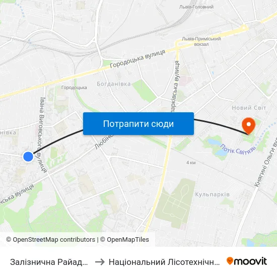 Залізнична Райадміністрація to Національний Лісотехнічний Університет map