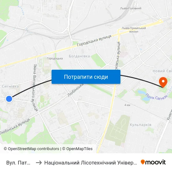 Вул. Патона to Національний Лісотехнічний Університет map