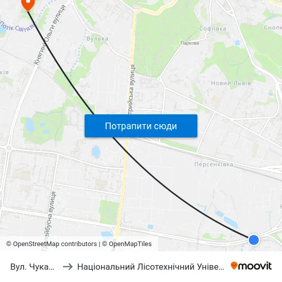 Вул. Чукаріна to Національний Лісотехнічний Університет map
