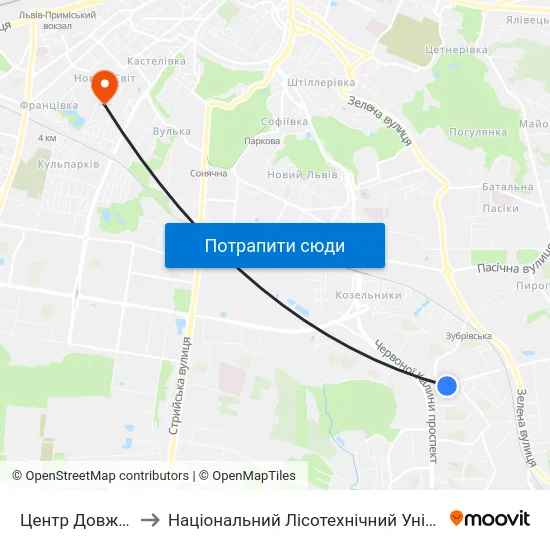 Центр Довженка to Національний Лісотехнічний Університет map