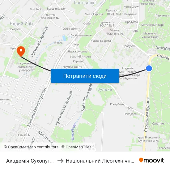 Академія Сухопутних Військ to Національний Лісотехнічний Університет map