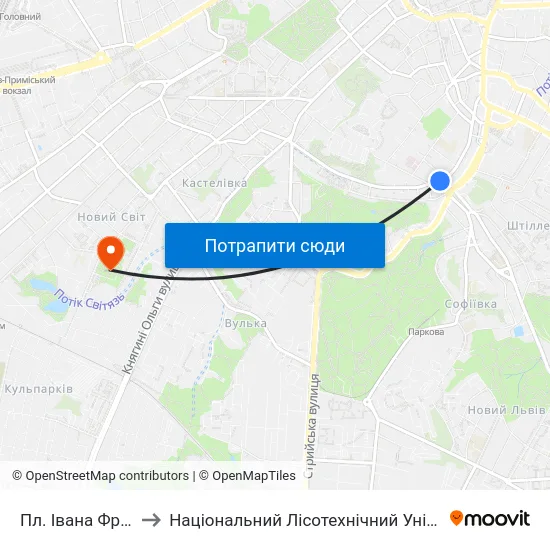 Пл. Івана Франка to Національний Лісотехнічний Університет map