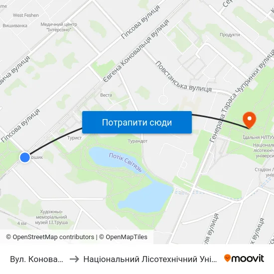 Вул. Коновальця to Національний Лісотехнічний Університет map