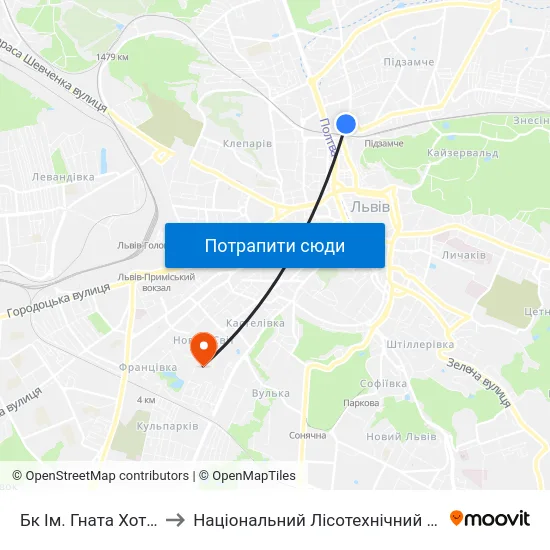 Бк Ім. Гната Хоткевича to Національний Лісотехнічний Університет map