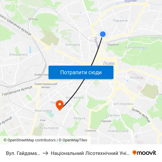 Вул. Гайдамацька to Національний Лісотехнічний Університет map